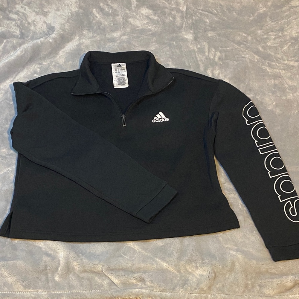 Adidas Black Quarter Zip Pullover with Sleeve Logo